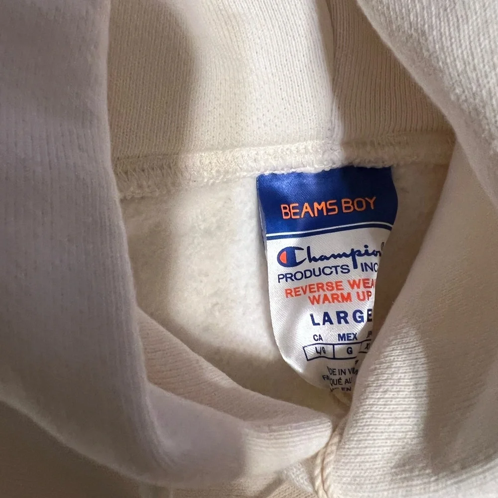 Champion Authentic Women's x Beams Boy Hooded Sweat in Cream Large NWT - Picture 3 of 5
